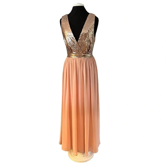 Lulu's Elegant Encounter Rose Gold Sequin Maxi Dress MEDIUM Style 401032 - Picture 5 of 15
